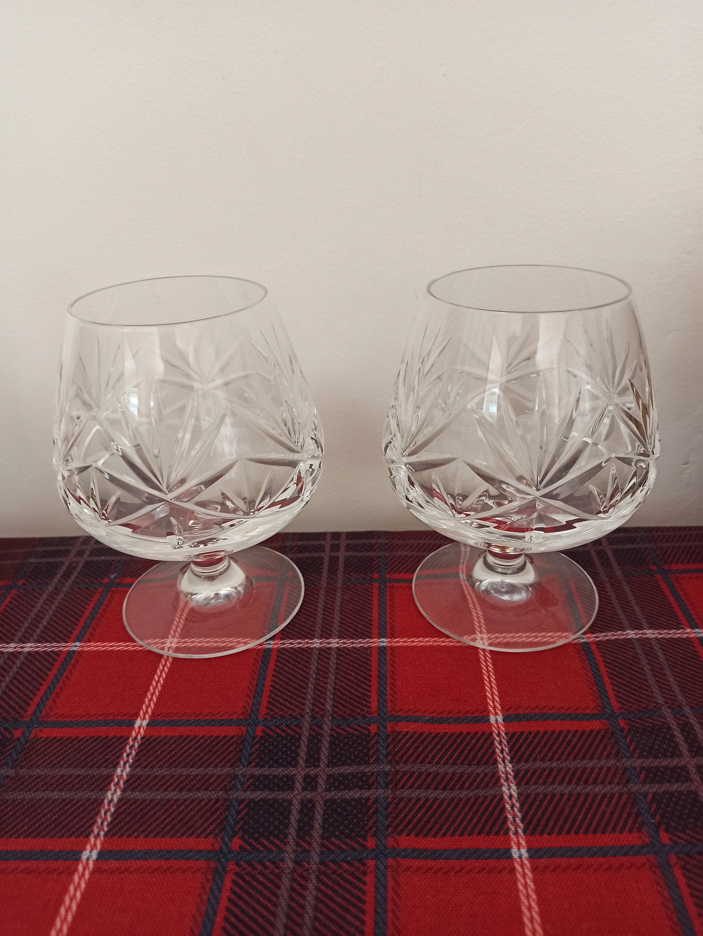 Set of Vintage Crystal Glass Pinwheel Cut Brandy Glasses c.1965